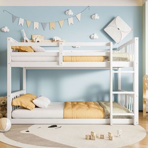 White Twin Over Twin <b>Bunk</b> <b>Bed</b> with <b>Ladder</b> for Kids Model LT000107AAK - Product Image 1