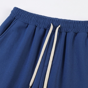 Men Blue Cotton Drawstring Shorts With Pockets Casual Mid Waist Knitted Breathable Sport Shorts - Product Image 4
