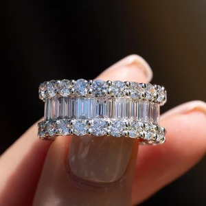 Bague de mariage et de fiançailles en moissanite taille baguette et taille ronde, entièrement sertie, pour promesse et anniversaire, par le fabricant plpl - Product Image 6