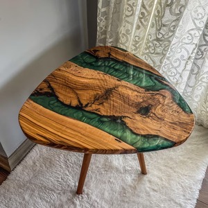 Table à manger rectangulaire moderne en résine époxy bleu océan, faite à la main, de haute qualité, écologique, pour couloir, Diwali - Product Image 3