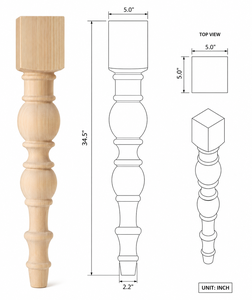Pieds de table en bois de caoutchouc massif de style rustique et campagnard, non finis, robustes, faciles à peindre, bricolage, meubles d'extérieur pour hôpital - Product Image 2
