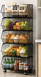 OEM/ODM Vietnam Multi Layer Carbon Steel Rolling Kitchen <b>Storage</b> Cart Pull Out <b>Basket</b> Organizer with Wheels Shelf - Product Image 4