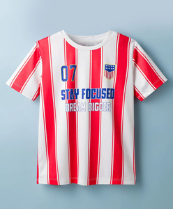 Maillot de football rayé rouge et blanc pour garçons, manches courtes, impression sublimée, respirant, vêtements de sport personnalisés, tenue d'équipe pour enfants - Product Image 3