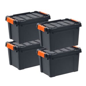 Bacs de rangement en plastique noir de 5 gallons avec couvercle, lot de 4 - Product Image 1