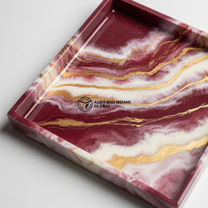 Plateau de service en résine bordeaux de qualité supérieure – Plateau décoratif fait main avec motif marbré - Product Image 5