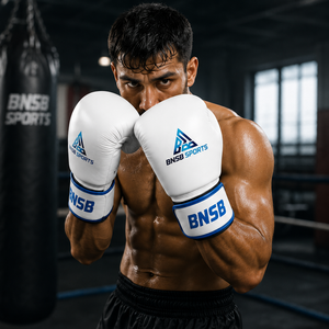 Guantes de Boxeo Blancos y Azules con Cierre de Velcro, Transpirables, de Cuero PU, para Entrenamiento, Sparring, Práctica de Golpeo, Nudillos Acolchados, Ajustables - Product Image 3