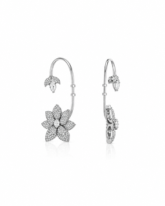 Pendientes de Oreja con Diamantes Cultivados en Laboratorio, Diseño Floral, Corte Ovalado, Inspirado en la Naturaleza, Oro 10K 14K 18K, Plata 925 935 - Product Image 3