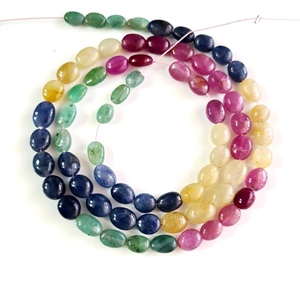 Perles de pierres précieuses en saphir multicolore, lisses, ovales, en forme de nuget, pour la fabrication de bijoux - Product Image 2