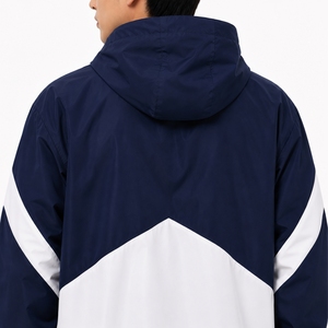 <b>Men</b> Windbreaker <b>Jacket</b> Navy <b>White</b> Color block Lightweight Shell Fabric Hooded Zip Design Sporty Retro Style Contrast Panel - Product Image 5