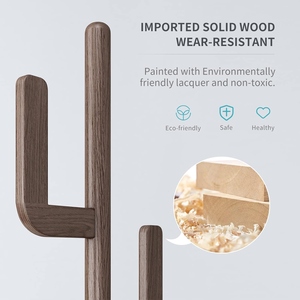 Elegant design wooden <b>coat</b> <b>rack</b> <b>standing</b> dark walnut finish clothes tree with round base minimalist entryway customized options - Product Image 4