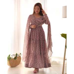 Magnifique robe Anarkali en coton avec dupatta, taille XS, pour les occasions de fête - Product Image 4