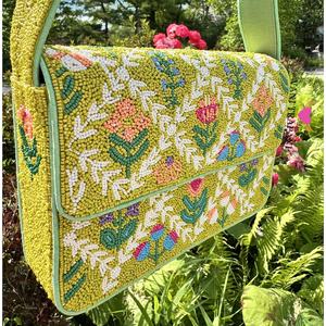 Sac à main rectangulaire en verre perlé jaune fait main avec broderie florale (Polyester) Lavable Usage quotidien ALI FASHION ART AFA-03 Toile - Product Image 5