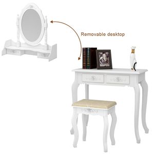 Modern Concise White <b>Makeup</b> <b>Vanity</b> 4 Drawer 360 Degree Rotation Dresser with Removable Mirror - Product Image 4