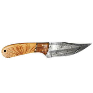 Cuchillo de caza de acero de Damasco con mango de madera, hoja de punta caída y borde biselado, calidad DIY, 0.7mm de espesor - Product Image 5