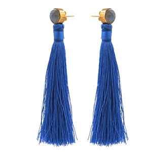 Pendientes Largos con Borlas Azules y Piedra de Labradorita Natural, Chapados en Oro, con Flecos, Unisex, para Fiesta, con Diseño de Flor - Product Image 2