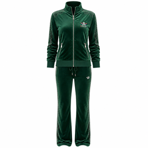 Survêtement Premium Femme avec Strass, Design Scintillant, Tissu Doux, Veste Entièrement Zippée et Pantalon Assorti, Coupe Confortable et Tendance - Product Image 1