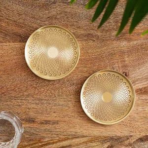 Posavasos de Latón, Posavasos para Bebidas Hechos a Mano, Posavasos Redondos de Latón para Mesa, Juego de Posavasos de Metal de Diseño, Acabado Antiguo - Product Image 3