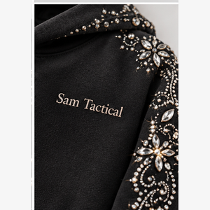 Sudadera con Capucha de Terciopelo Negra para Hombre, con Estampado de Letras con Pedrería, Estilo Hip Hop, Precio al por Mayor, Diseño Personalizado OEM - Product Image 6