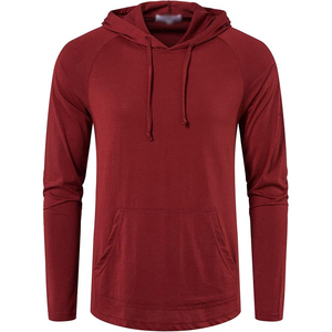Wine Red Lightweight Hoodie <b>Mens</b> Raglan Sleeve Front Pocket Drawstring Soft <b>Pullover</b> Casual Top - Product Image 1