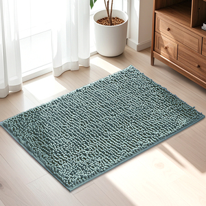 Minimalist Rectangle Chenille Bath Mat Solid Color With <b>Rubber</b> Backing Anti Slip For Bathroom Floor - Product Image 2