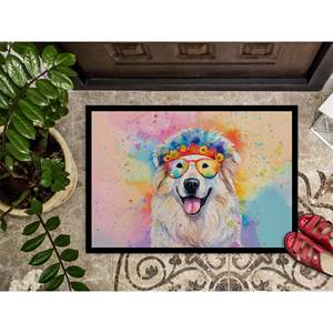 Great Pyrenees Hippie Dawg Paillasson Tapis d'entrée intérieur/extérieur lavable et antidérapant 24H X 36W Tapis de porte d'entrée - Product Image 3