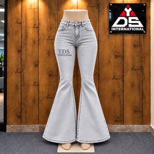 Vaqueros de mezclilla de cintura alta para mujer, de pierna ancha, estilo acampanado, con dobladillo acampanado, estilo cómodo, diseño personalizado, ropa casual, ajuste a la moda - Product Image 1