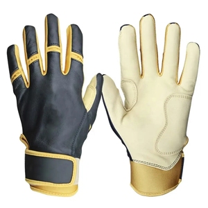 Premium Leather Baseball Batting Gloves <b>Full</b> Finger Ambidextrous Hook & Loop Closure Anti <b>Slip</b> Excellent Grip Custom Yellow - Product Image 3