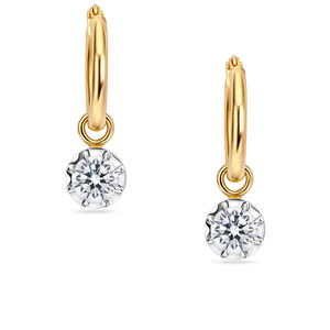 ต่างหูห่วงวินเทจ เพชรเลี้ยงในห้องปฏิบัติการ 1 กะรัต ทรงกลม ดีไซน์ทองคำ 9K 18K สีเหลือง - Product Image 1