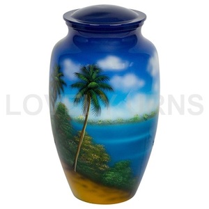 Urna Funeraria Estilo Americano Blanca con Diseño de Palmeras, Capacidad de 200 Pulgadas Cúbicas - Product Image 3