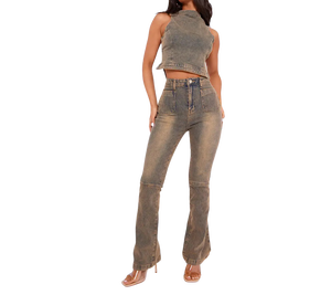 Débardeur d'été respirant décontracté en denim à carreaux teint en fil, style licou sans manches, dos nu, boutonné, pour femme - Product Image 4