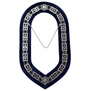 Master Mason Blue Lodge <b>Chain</b> Collar Silver Plated Square & <b>Compass</b> G Symbols Sew-On Badge Classical Style - Product Image 1