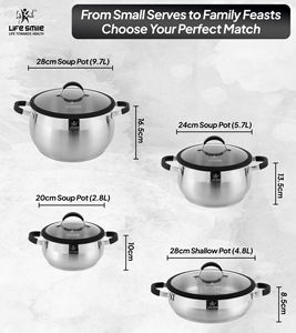 Ensemble de casseroles de luxe en acier inoxydable 18/10, 8 pièces, avec couvercles à bords en silicone et poignées enveloppées de silicone - Product Image 2