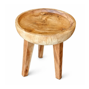Contemporary <b>Rustic</b> Solid Suar Wood <b>Side</b> <b>Table</b> Handcrafted Round Tray Accent <b>Table</b> Natural Grain Wood Living Room Use - Product Image 5