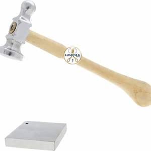 Martillo de carpintero y bloque de trabajo de doble cara con mango de madera de 10.75 pulgadas – Bloque de acero de 1.5 pulgadas con orificio para remachar y doblar - Product Image 1
