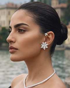 Pendientes de Oreja con Diamantes Cultivados en Laboratorio, Diseño Floral, Corte Ovalado, Inspirado en la Naturaleza, Oro 10K 14K 18K, Plata 925 935 - Product Image 2