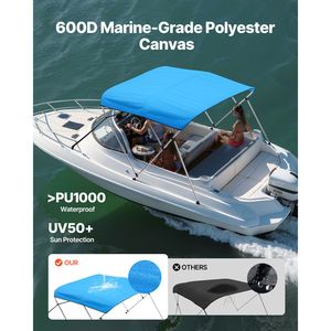 Tendalino Bimini a 3 Archi in Poliestere 600D con Telaio in Lega di Alluminio, Impermeabile, Parasole per Barca, Nuovo, con Vano Portaoggetti - Product Image 2