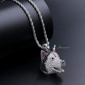 Colgante de perro cultivado en laboratorio con orejas de rubí, dije de animal adorable en oro blanco para uso diario, joyería - Product Image 2