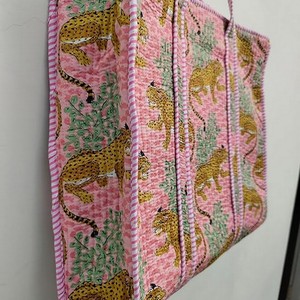 Hand Block Printed Cotton Tote <b>Bag</b> Lightweight Handmade Reusable Eco Friendly Portable Carry <b>Bag</b> Women <b>White</b> Embroidery Zipper - Product Image 1