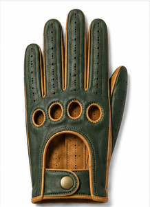 Gants de conduite classiques en cuir marron, faits à la main en peau d'agneau perforée, compatibles écran tactile, respirants, antidérapants, longueur poignet, pour voiture et moto - Product Image 2