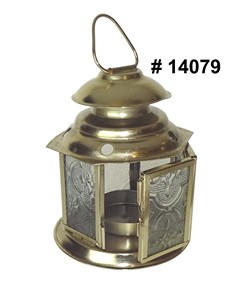 Gold Polished <b>Brass</b> Metal Hexagonal Candle <b>Lantern</b> Embossed Snowflake Cutout Dome Roof Glass Panes Swing Wire Handle Latch Door - Product Image 2