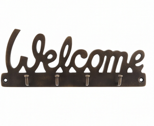 Premium Welcome Design Wall <b>Hooks</b> Copper Plated Metal With 5 <b>Hooks</b> Rustic Style For Home Storage Decoration - Product Image 4
