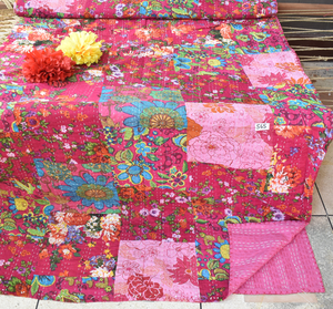 Cubrecama Kantha de Algodón con Parches, Manta Reversible Multicolor, Colcha Gudri, Cubrecama, Edredones - Product Image 3
