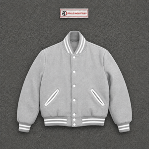 MEN'S <b>SILVER</b> COLLEGE LETTERMAN VARSITY BOMBER <b>JACKET</b> FOR MEN COLLECTION FASHIONABLE Collar Button Closure Solid Color Casual Aut - Product Image 5