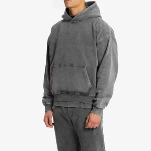 Sweat à capuche vintage pour homme, en molleton double couche délavé, avec logo imprimé, coupe épaules tombantes, style rétro, fabricant OEM, commande en gros - Product Image 2