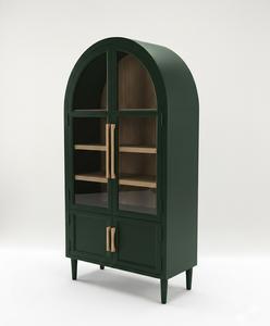 ตู้โชว์ดีไซน์โค้ง ไม้ยางพารา MDF วีเนียร์ไม้โอ๊ค เป็นมิตรกับสิ่งแวดล้อม บานประตูแบบชัตเตอร์ 4 ช่อง เฟอร์นิเจอร์บ้านสไตล์โมเดิร์น - Product Image 1