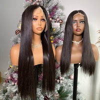 Peluca con cierre de cabello humano liso de hueso de Color Natural suizo HD transparente 300 densidad cutícula alineada pelucas de cabello humano vendedores