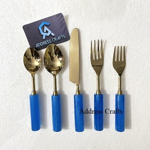 Ensemble de couverts de table occidentaux en acier inoxydable 304 avec manche en résine, comprenant cuillère, fourchette et couteau, pour la mise en place de la table - Product Image 6