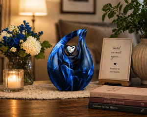 Blue Tear Drop Cremation Urn Heart <b>Memorial</b> <b>Keepsake</b> Urn 220 Cubic Inch Metal Ashes Cremation Urn Custom Design - Product Image 3