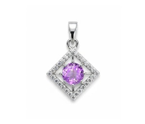 Pendentif Solitaire Carré en Améthyste Brésilienne Plaqué Rhodium en Argent Sterling Rhaya Jewels – Fait Main, Tendance et en Gros - Product Image 2