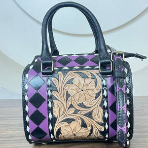 Bolso de mano pequeño Speedy de diseño occidental, hecho a mano con cuero vacuno, patrón a cuadros, bolso de lona, bolso bandolera para mujer - Product Image 6